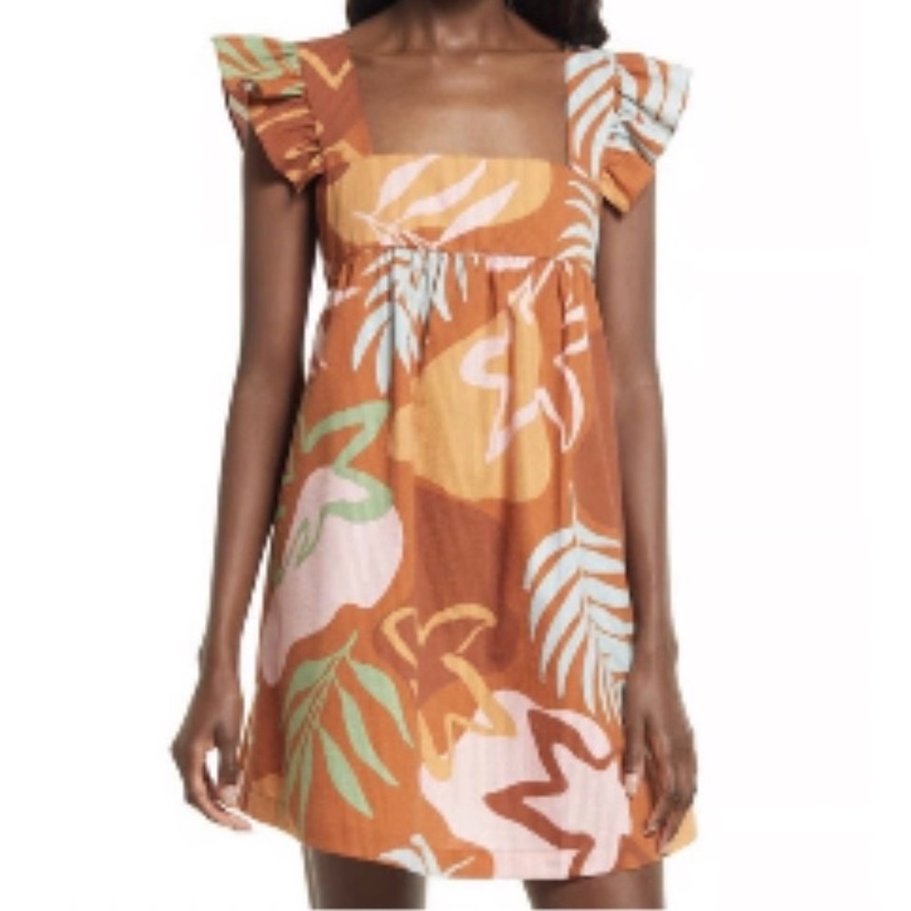 Open Edit Women’s Mini Ruched 
T-Shirt Dress in Brown Rust Floral Print Size:S